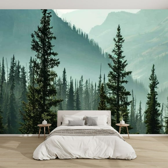 Modern Wallpaper Murals 3D Pine Tree Tree In Silhouette Fir Tree National Park Layered Peel and Stick Removable Self-Adhesive PVC Wall Stickers for Nursery Kids Bedroom TV Wall Decor