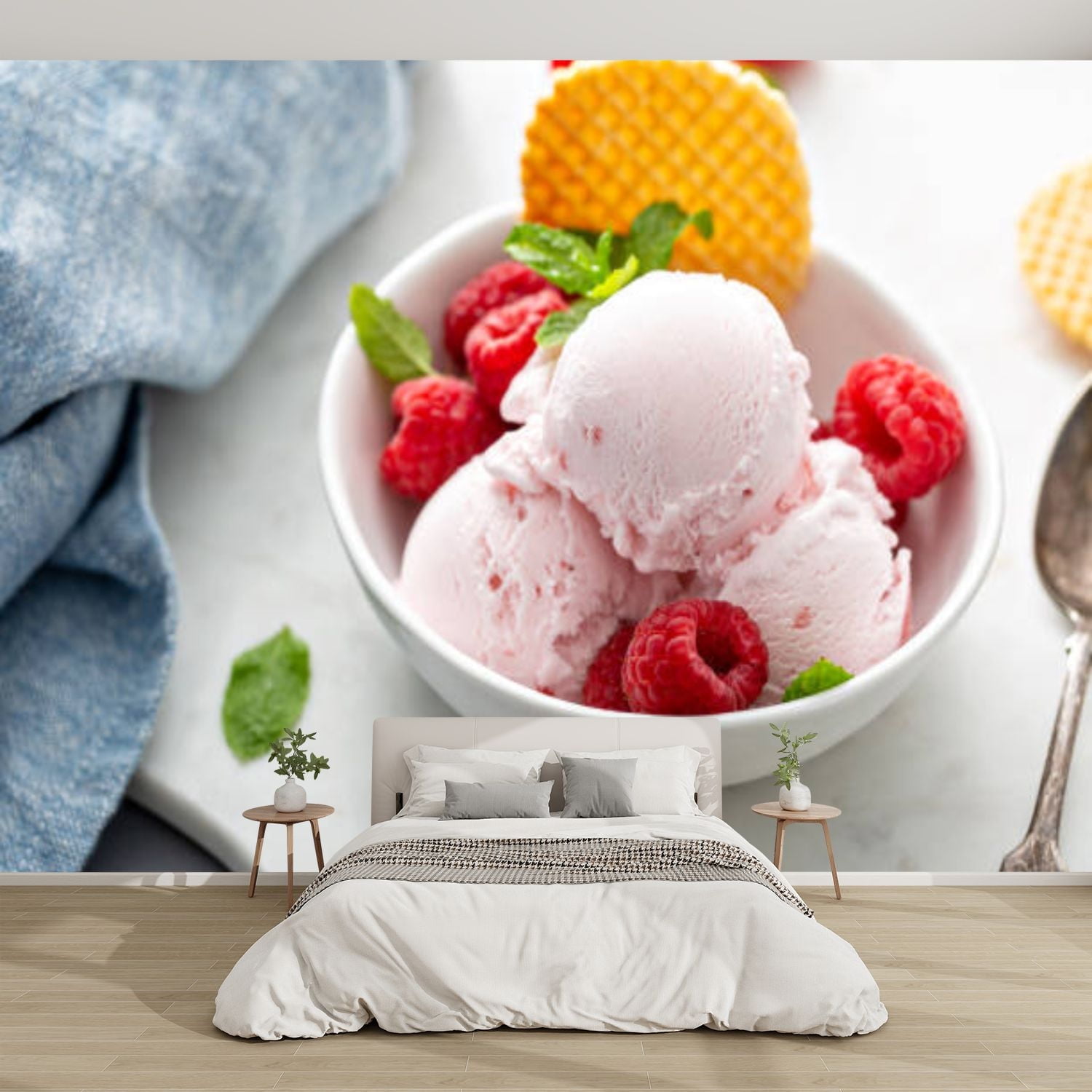 Modern Wallpaper Murals 3D Raspberry ice cream fresh berries Peel and ...