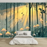 Modern Wallpaper Murals 3D Rejuvenating Mushroom Forest Scene Creatures Peel and Stick Removable Self-Adhesive canvas Wall Stickers for Nursery Kids Bedroom TV Wall Decor