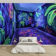 Modern Wallpaper Murals 3D Secret Neon Mural Blacklight Enhanced Wall Floor Peel and Stick Removable Self-Adhesive PVC Wall Stickers for Nursery Kids Bedroom TV Wall Decor