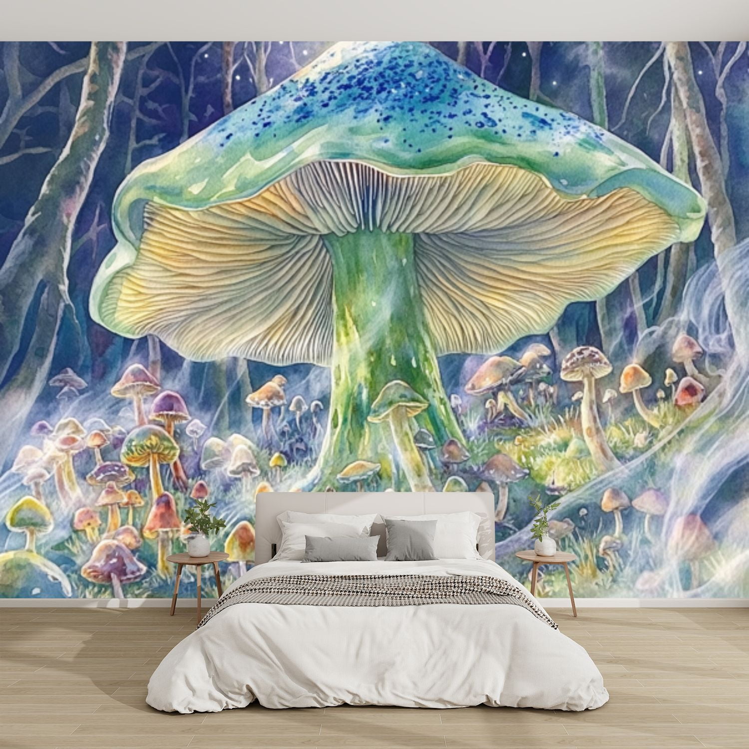 Modern Wallpaper Murals 3D Serene Forest Scene Blue Speckled Mushroom ...