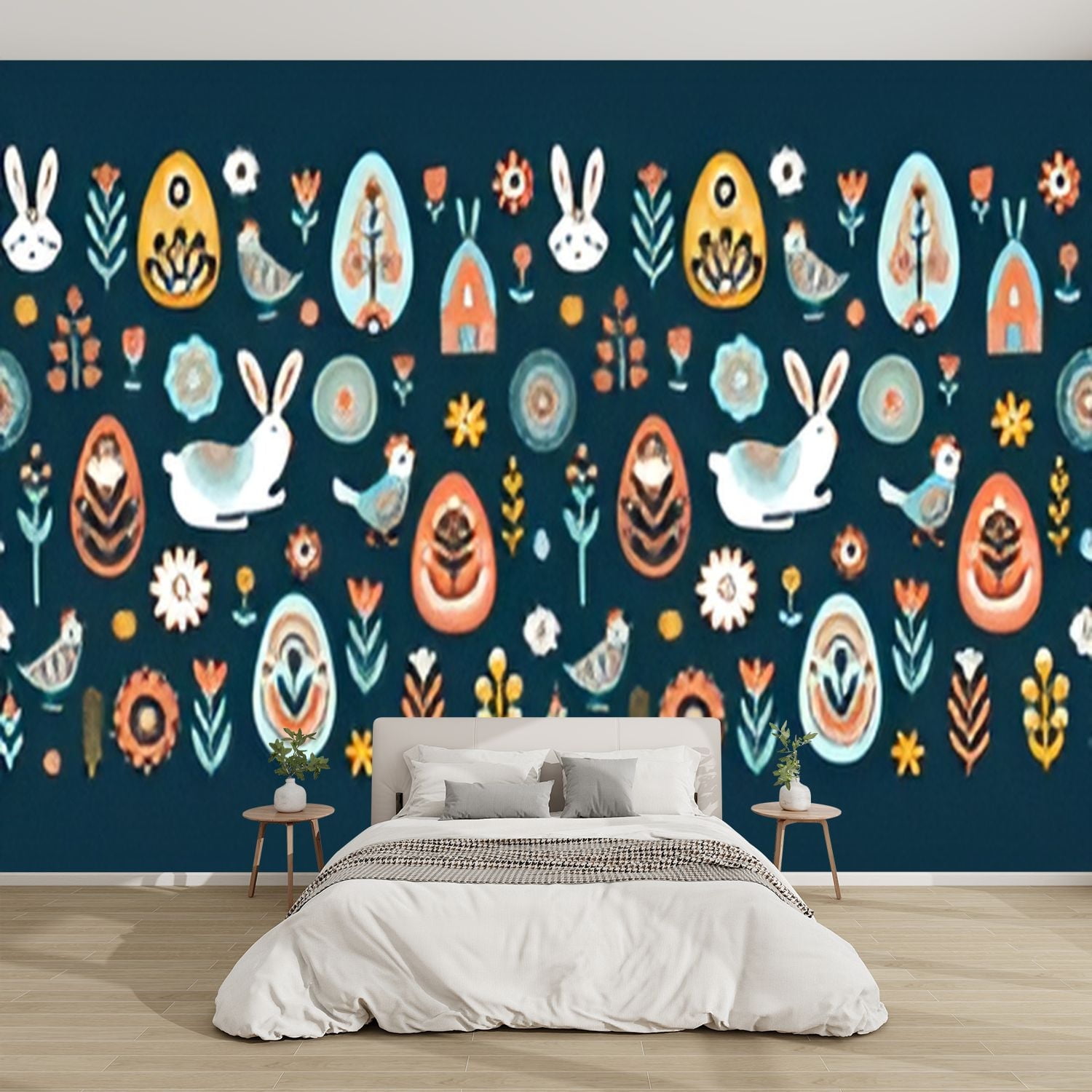 Modern Wallpaper Murals 3D Simple Hand drawn floral Easter Scandinavian ...