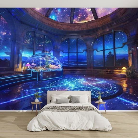 Modern Wallpaper Murals 3D Space Kids Bedroom Projector Dome Peel and Stick Removable Self-Adhesive PVC Wall Stickers for Nursery Kids Bedroom TV Wall Decor