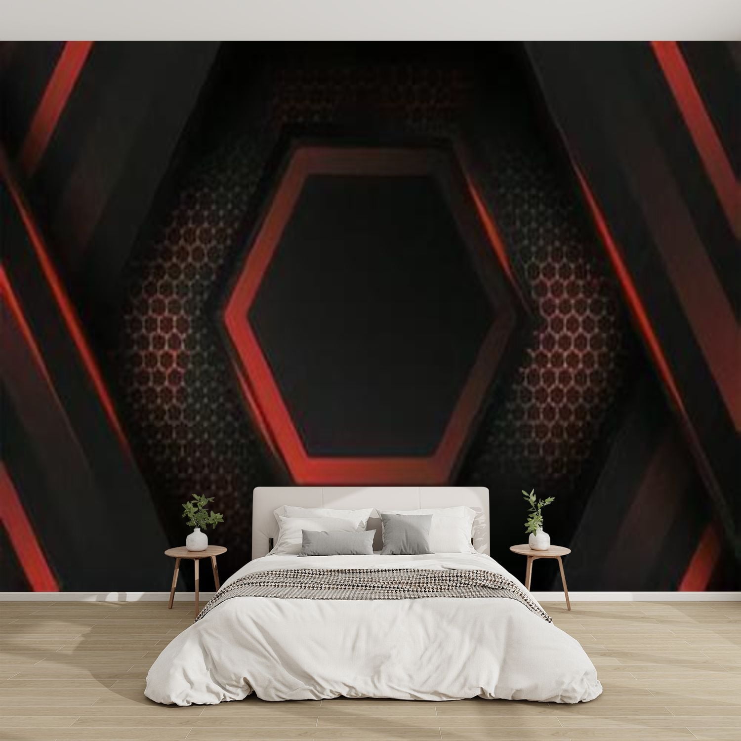 Modern Wallpaper Murals 3D Sparkling hexagon shiny blue light Luxury bright  red lines metal Peel and Stick Removable Self-Adhesive PVC Wall Stickers  for Nursery Kids Bedroom TV Wall Decor - Walmart Business, image size:1500x1500