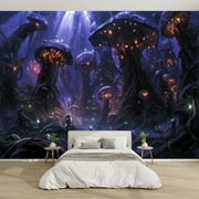 Modern Wallpaper Murals 3D Whimsical Mushroom Forest Art Print Scene Peel and Stick Removable Self-Adhesive canvas Wall Stickers for Nursery Kids Bedroom TV Wall Decor