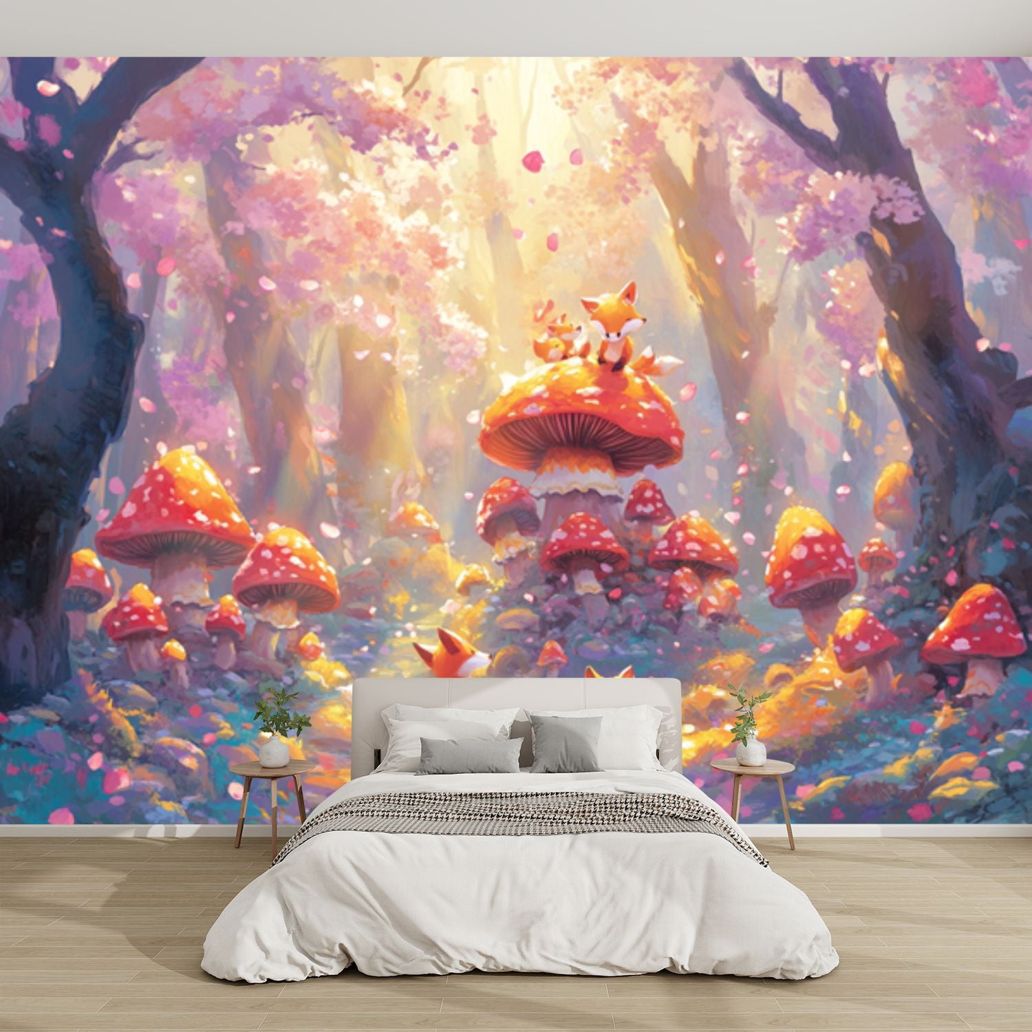 Cute Fox With Rose Flower Wreath Wall Decal - 16x24 Inch Watercolor 3D Wall Sticker For Kids Room, Nursery, Playroom