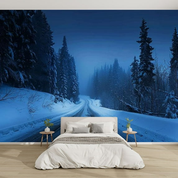 Modern Wallpaper Murals 3D night road winter Peel and Stick Removable Self-Adhesive PVC Wall Stickers for Nursery Kids Bedroom TV Wall Decor