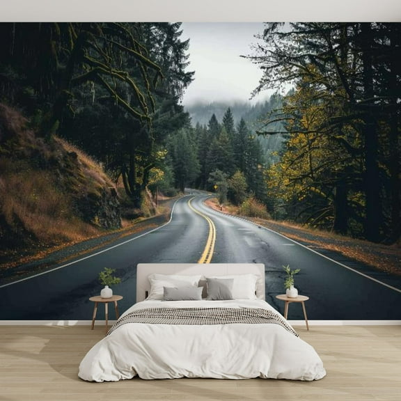 Modern Wallpaper Murals 3D road foggy road Peel and Stick Removable Self-Adhesive PVC Wall Stickers for Nursery Kids Bedroom TV Wall Decor