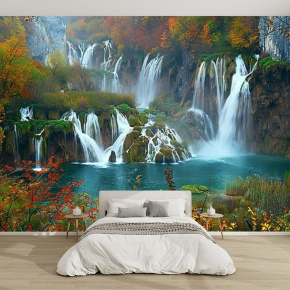Modern Wallpaper Murals 3D The waterfalls Plitvice National Park Peel and Stick Removable Self-Adhesive PVC Wall Stickers for Nursery Kids Bedroom TV Wall Decor