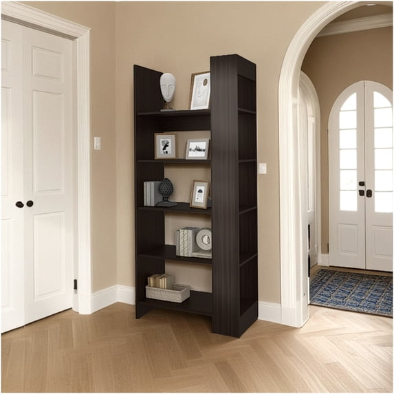 Modern Walnut 5-Tier Open Bookcase for Home & Office Display Storage Shelf