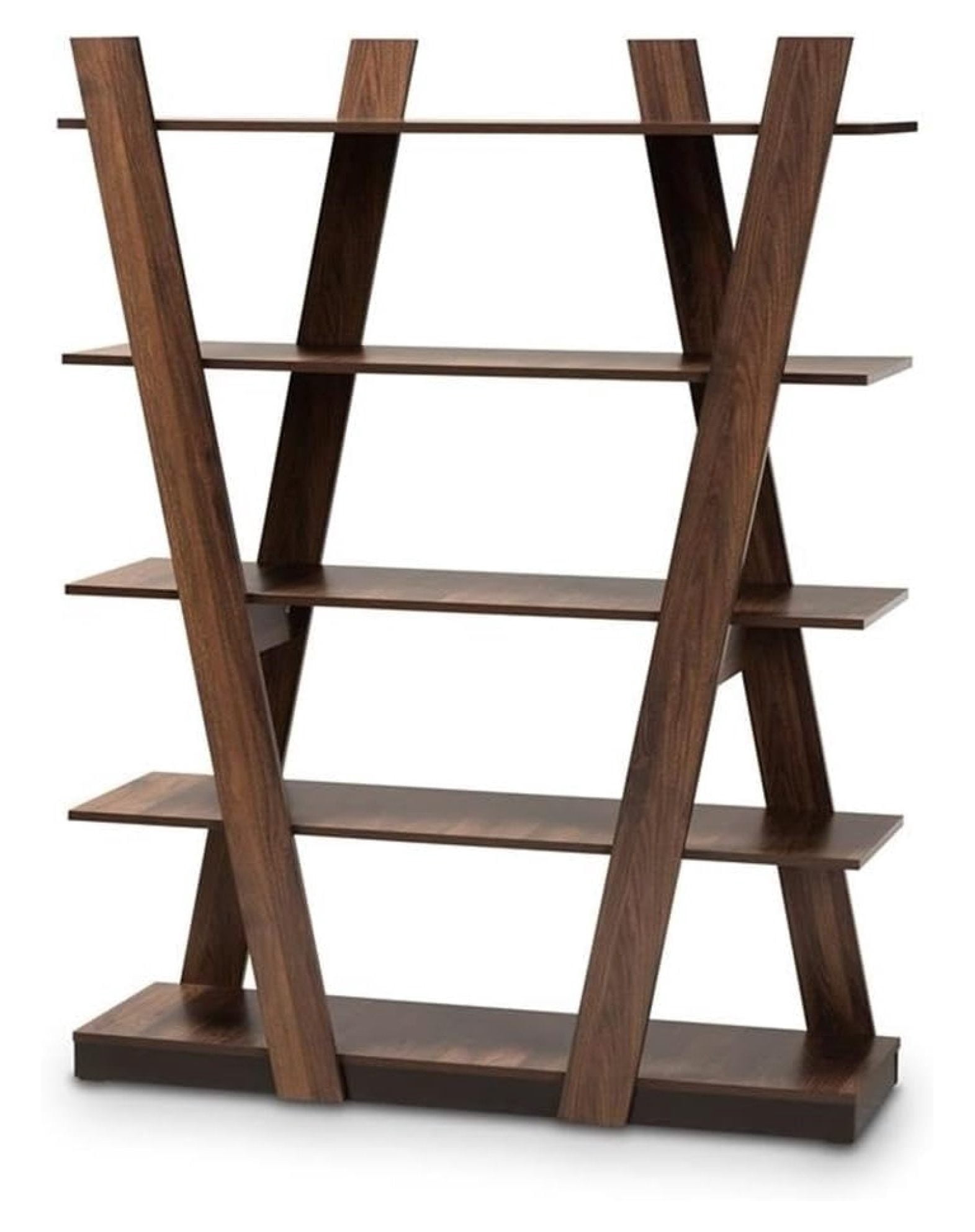 Modern Walnut Brown Finished 5-Tier Wood Geometric Display Shelf ...