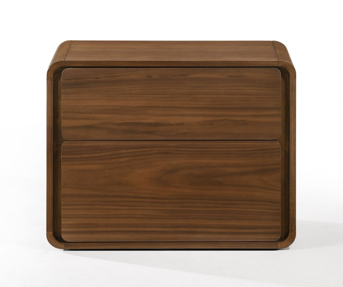 GLORIA Midcentury Walnut Brown Nightstand with Push-to-Open Drawers