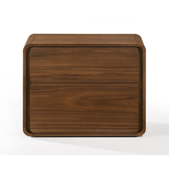 Modern Walnut Brown Nightstand with Two Drawers