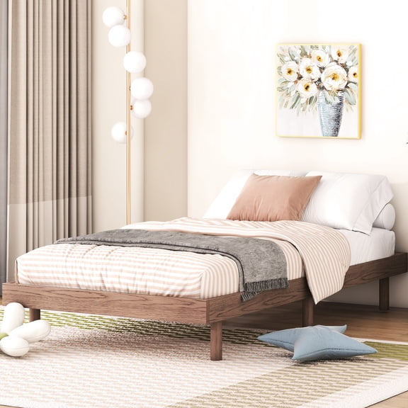 Modern Walnut Color Twin Bed - With A Stylish Headboard Ensures Restful Night