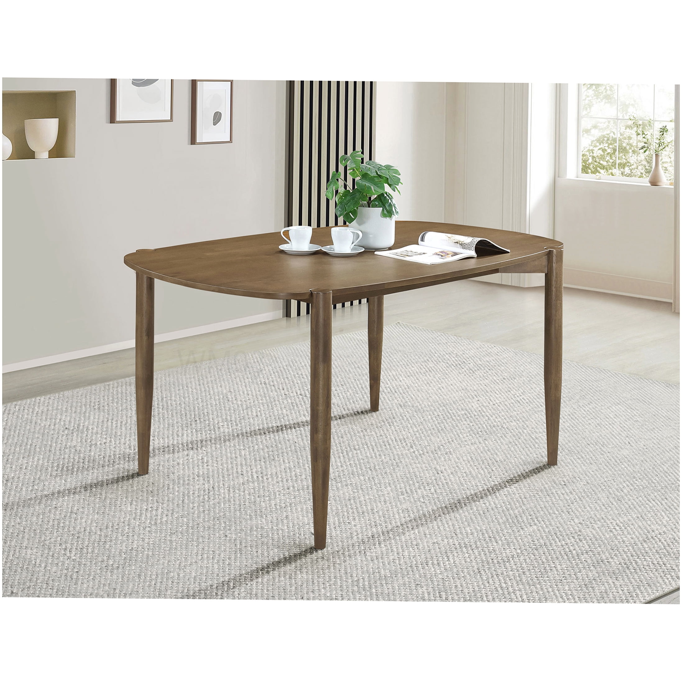 Modern Walnut Finish Dining Table, Solid Wood Rectangular Kitchen Table with Rounded Edges for Dining Room