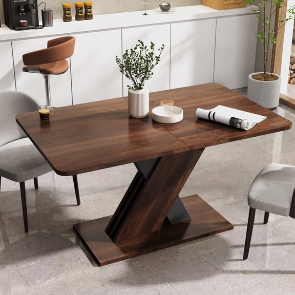 Modern Walnut Table, Construction, 69.99x34.12x29.93 Table With Extendable Feature, X-shaped Base, 69.99"x34.12"x29.93",