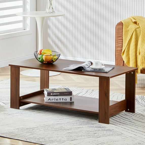 Modern Walnut Textured Coffee Table with Lift Top and Storage - Double-Layered MDF Tea Table for Living Room, 43.3" x 21.6" x 16.5"