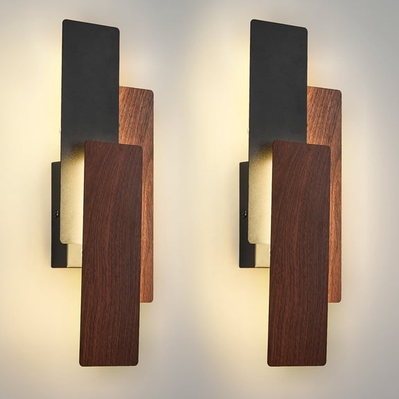 Modern Walnut Wall Sconce,Dimmable LED Wall Lamp for Living Room, Bedroom, Cafe ,Minimalist,Black-Brown Finish