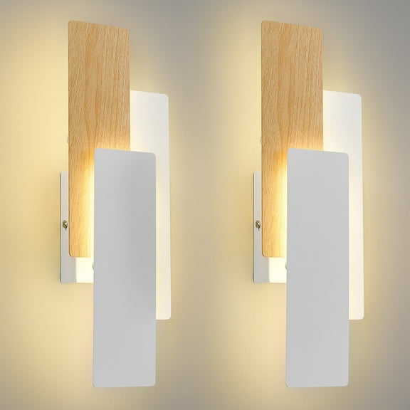 Modern Walnut Wall Sconce,Dimmable LED Wall Lamp for Living Room, Bedroom, Cafe ,Minimalist,White-Brown Finish