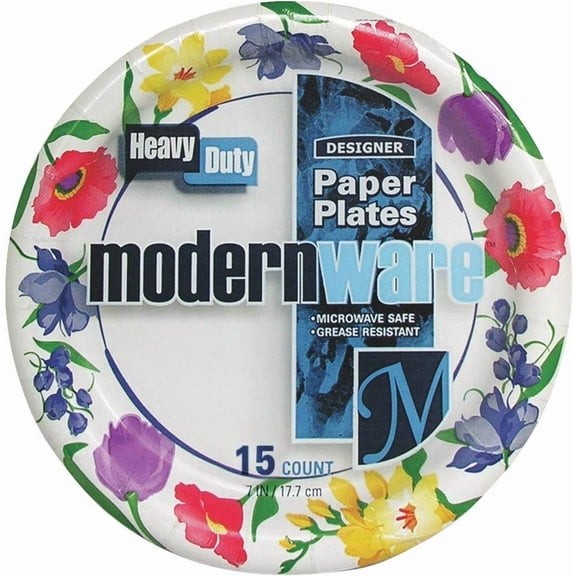 AJM Packaging Modern Ware Paper Plate - Microwave Safe, Round - 7 Inch, Multicolor