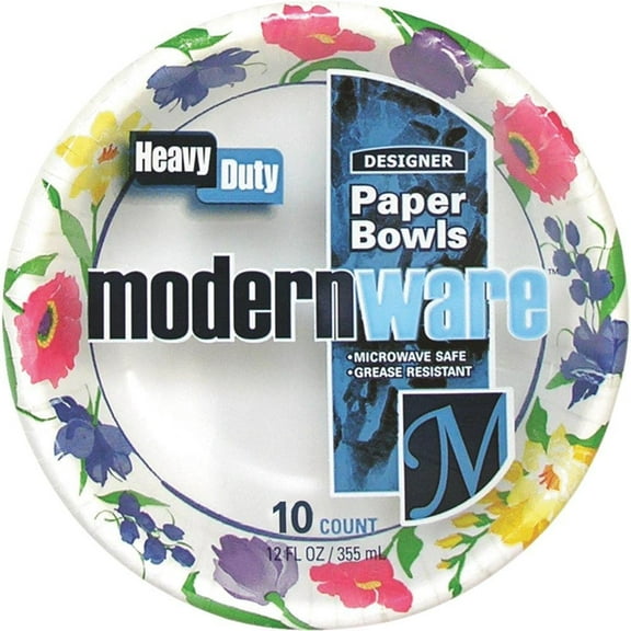 AJM Packaging Paper Bowl Smart Savers - Disposable, Microwave Safe - 12 oz, White, Round