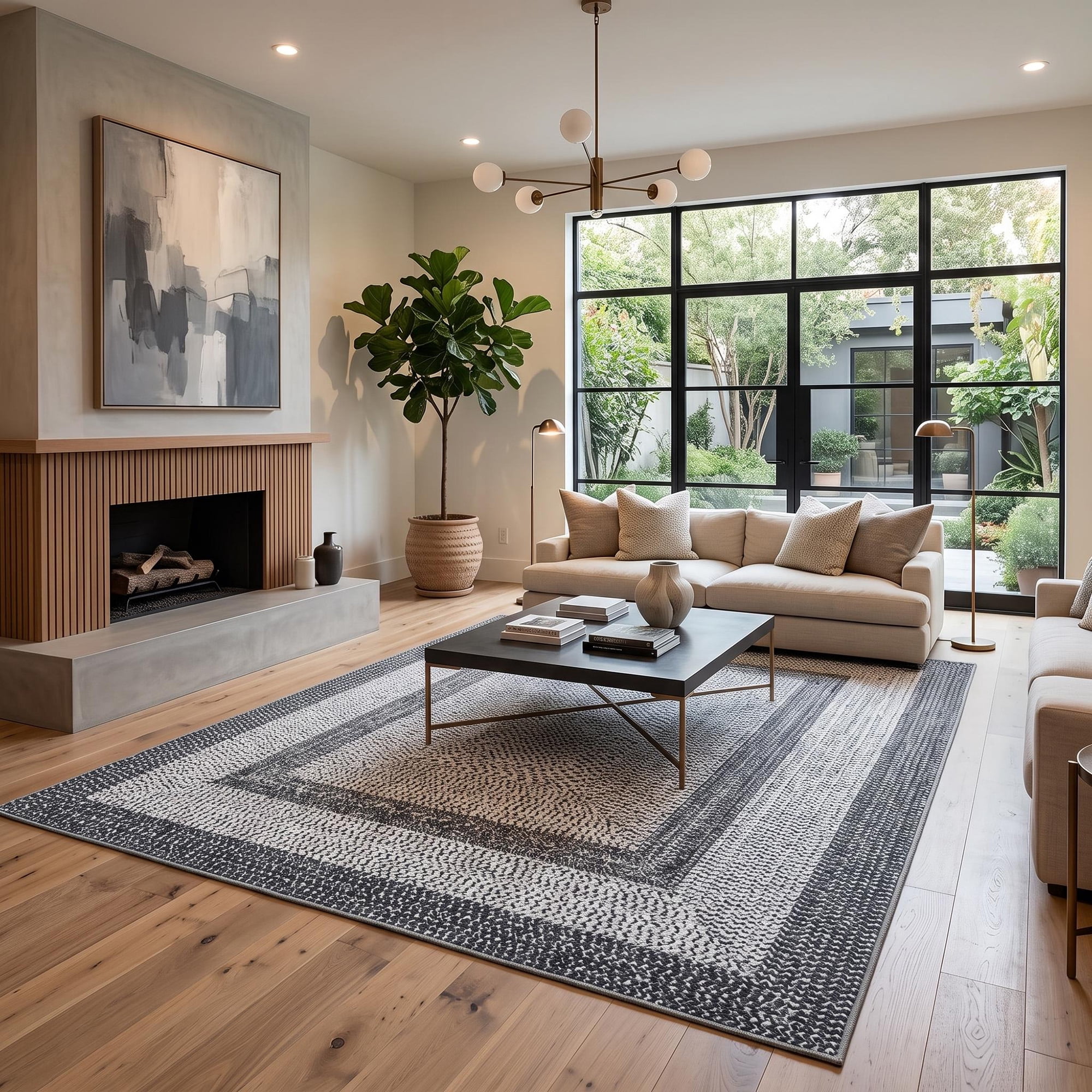 Modern Washable Area Rug 10'x13' Vintage Braided Print Non-Slip Low Pile Carpet for Living Room Bedroom Home Office, Gray