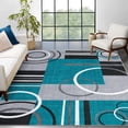 thumbnail image 1 of Modern Washable Area Rug 9x12 Large Contemporary Geometric Circles Carpet with Non-Slip Backing for Living Room, Low Pile Indoor Floor Mat for, Lake Blue, 1 of 7