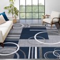 thumbnail image 1 of Modern Washable Area Rug 9x12 Large Contemporary Geometric Circles Carpet with Non-Slip Backing for Living Room, Low Pile Indoor Floor Mat for Nursery Room, Navy, 1 of 7