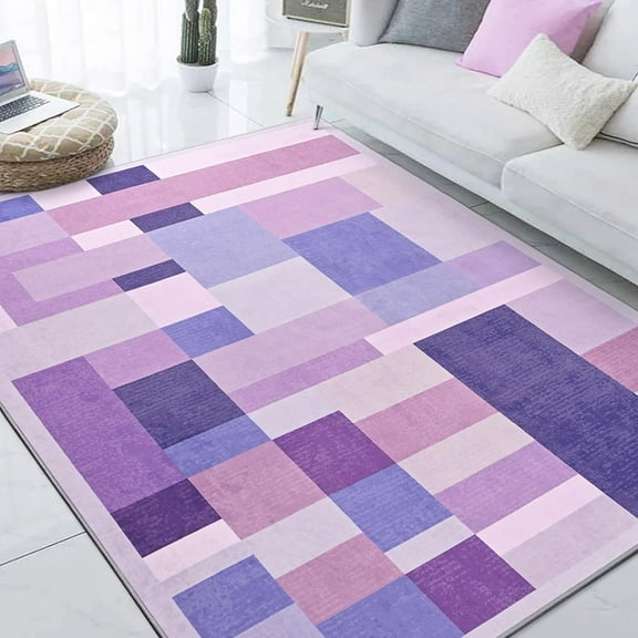 Modern Washable Area Rug, Soft Light Purple Rug, Patchwork Geometric Rug For Living Room, Non-Slip Indoor Throw Rug For Bedroom, Abstract Floor Carpet Ideal For Room Decor 2x3ft