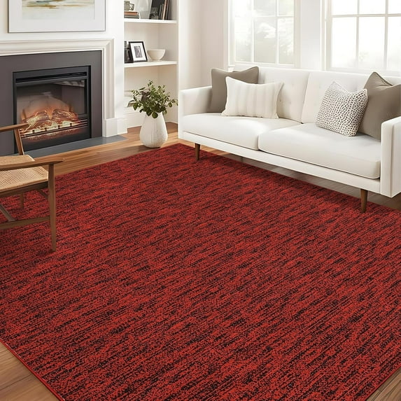 Modern Washable Area Rugs 9' x 12', Large Low-Pile Soft Indoor Rugs for Nursery Room Playroom, Foldable Floor Carpet with Non-Slip Backing(Red)