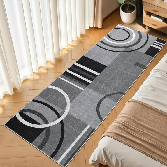 Modern Washable Area Rugs, Contemporary Geometric Circles Carpet with Non-Slip Backing