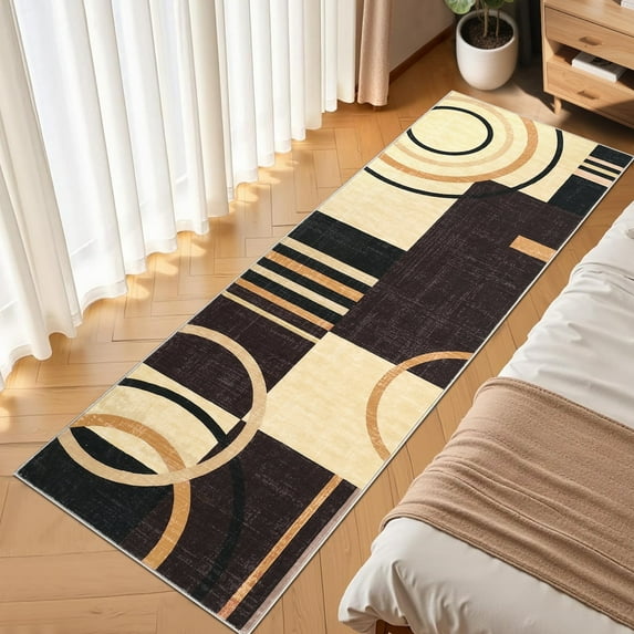 Modern Washable Area Rugs, Contemporary Geometric Circles Carpet with Non-Slip Backing