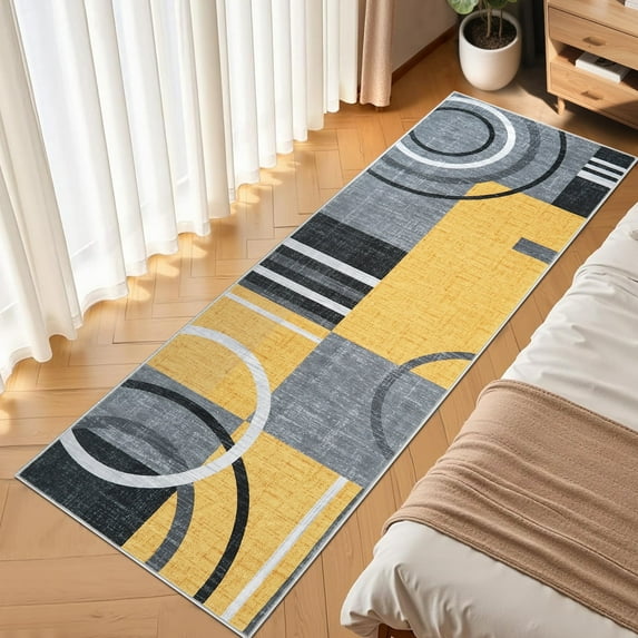 Modern Washable Area Rugs, Contemporary Geometric Circles Carpet with Non-Slip Backing