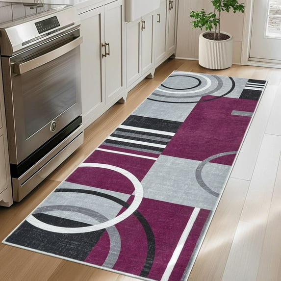 Modern Washable Area Rugs, Contemporary Geometric Circles Carpet with Non-Slip Backing