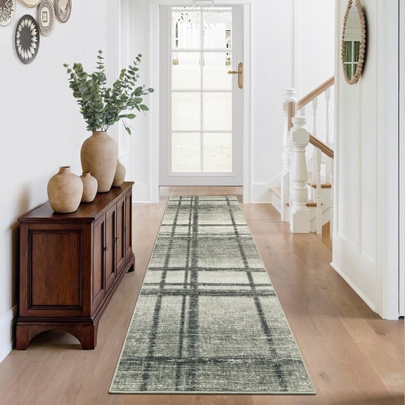 Modern Washable Rug for Living Room, Large Plaid Accent Carpet, Non-Slip Contemporary Striped Rug, Non-Shedding Stain-Resistant Indoor Carpet for Bedroom, Dining Room, Dorm