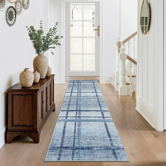 Modern Washable Rug for Living Room, Large Plaid Accent Carpet, Non-Slip Contemporary Striped Rug, Non-Shedding Stain-Resistant Indoor Carpet for Bedroom, Dining Room, Dorm