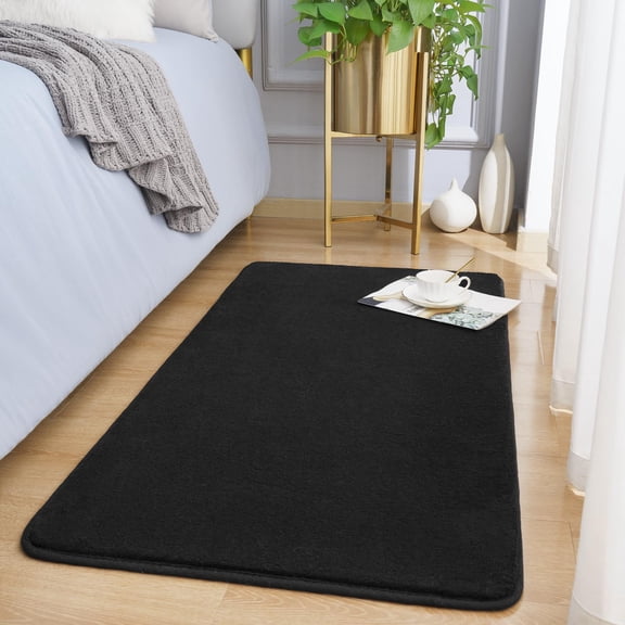 Modern Washable Runner Rugs  2x4 Feet Black Bedroom Rug Small Area For Living Room Non Slip Memory Foam Hallway Entryways Laundry