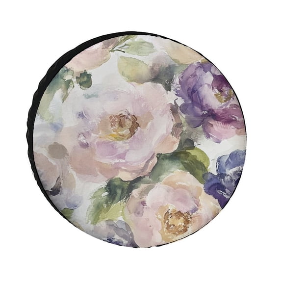 Modern Watercolor Floral Camping Spare Tire Cover Happy Mothers Day Protectors Weatherproof Dust-Proof Fit for SUV Truck Travel Trailer 15inch