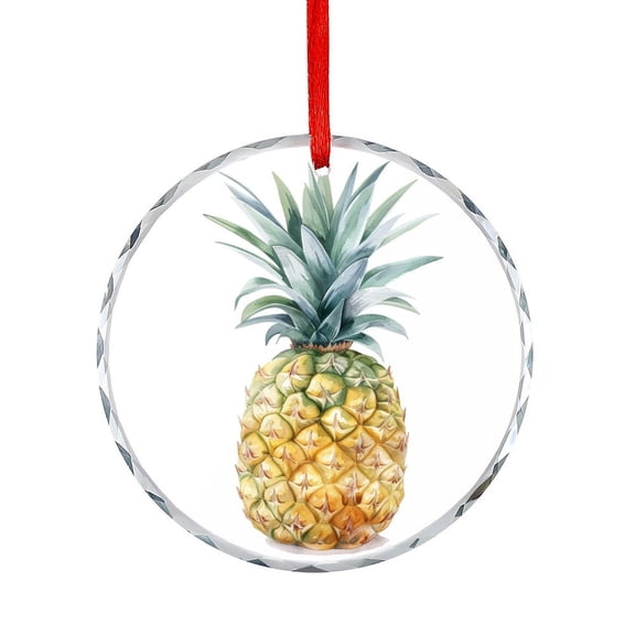 Modern Watercolor Pineapple Crystal Glass Ornament Fruit Pineapple Round Christmas Ornament Xmas Decor Indoor Home Holiday Party Gifts