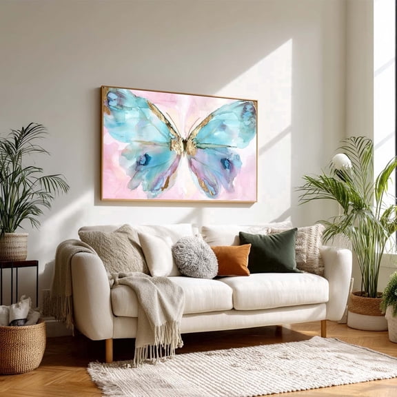 Modern Watercolor Pink Butterfly Canvas Painting Wall Art for Living Room Bedroom Decoration, Poster Print, Frameless