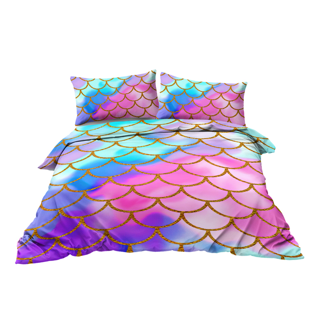 Modern Watercolor Scales Pattern Duvet Cover 3 Piece Stunning Pastel