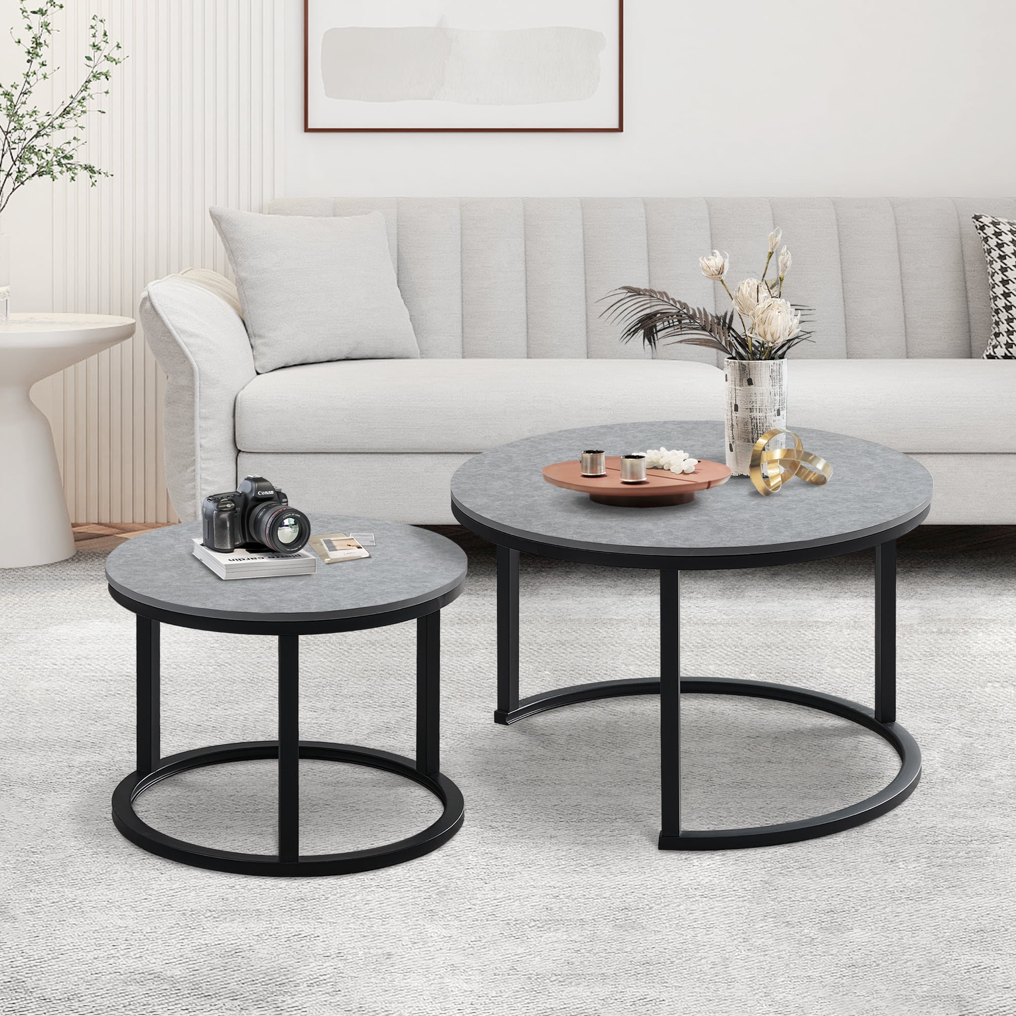 Modern Waterproof Rounded Neting Coffee End Table 2 Pieces Living Eoom ...