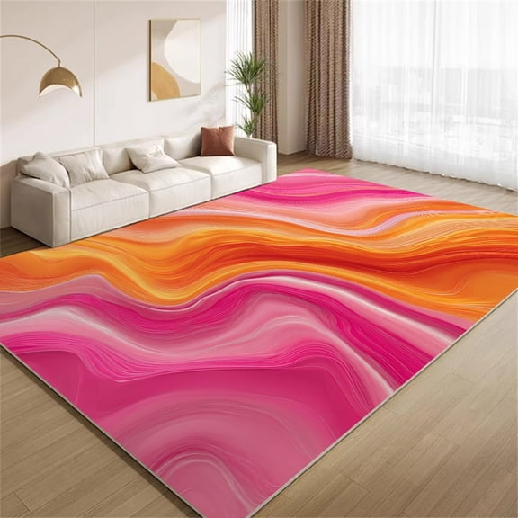 Abstract Wave Area Rugs, Pink Orange Carpet, Washable Non Slip Low Pile Soft Rug for Bedroom Living Room Decor Mat 2ftx3ft