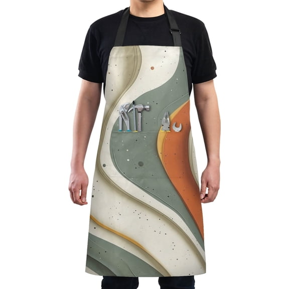Modern Wave Art Chef Kitchen Apron with Pockets for Women Waterproof Aprons for Cooking Baking