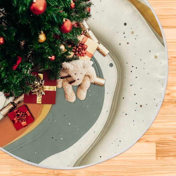 Modern Wave Art Christmas Tree Skirt Stand Mat Waterproof Floor Protection Mat for Holiday Decoration