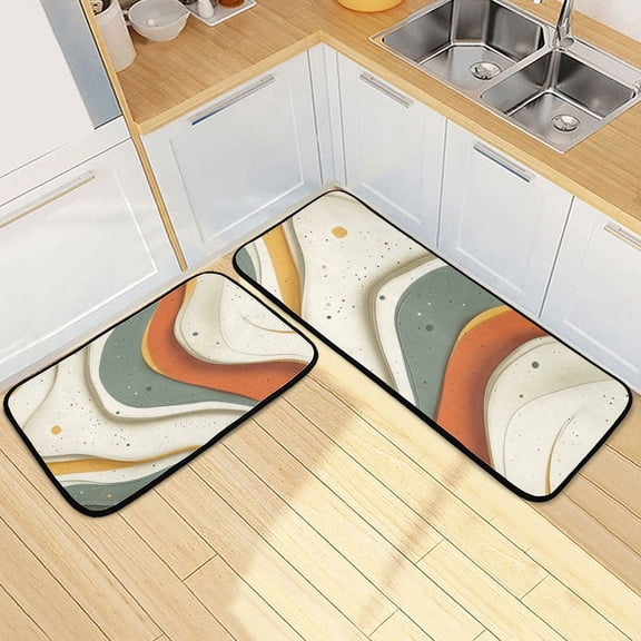 Modern Wave Art Kitchen Mat Set of 2 Cushioned Non Slip Rugs for Bedroom Floor Runner Mats
