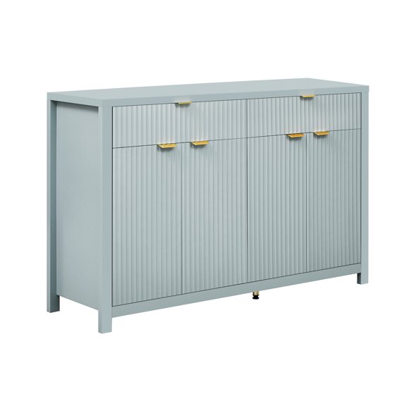 Modern Wave-Pattern Sideboard Buffet Cabinet with 2 Drawers & 4 Doors, Adjustable Shelves, Scandinavian Storage Cabinet