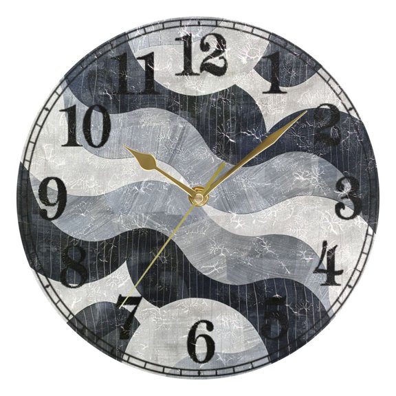 Modern Wavy Circles Silent Wall Clock 10" Non-Ticking Battery Clock