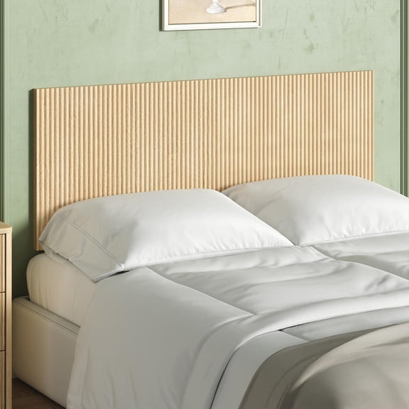 Modern Wavy Wooden Headboard 60.8 Inch for Queen Bed, Vertical Wood Grain Design with Easy Wall-Hanging Assembly, Bohemian Style, Easy Install, Oak