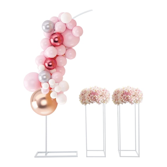 Modern Wedding Arch Flower Stand Set, 2PCS Metal Rectangular+1PC Arch Ballon Stand White